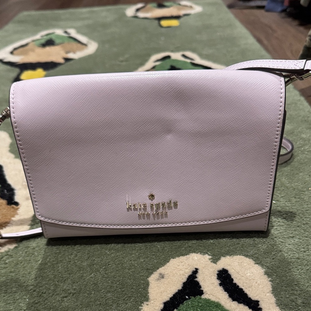 kate spade light pink leather crossbody with gold logo